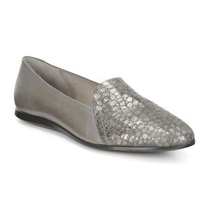 ECCO Silver Croc Embossed Leather Flat Loafer EU39 8/8.5